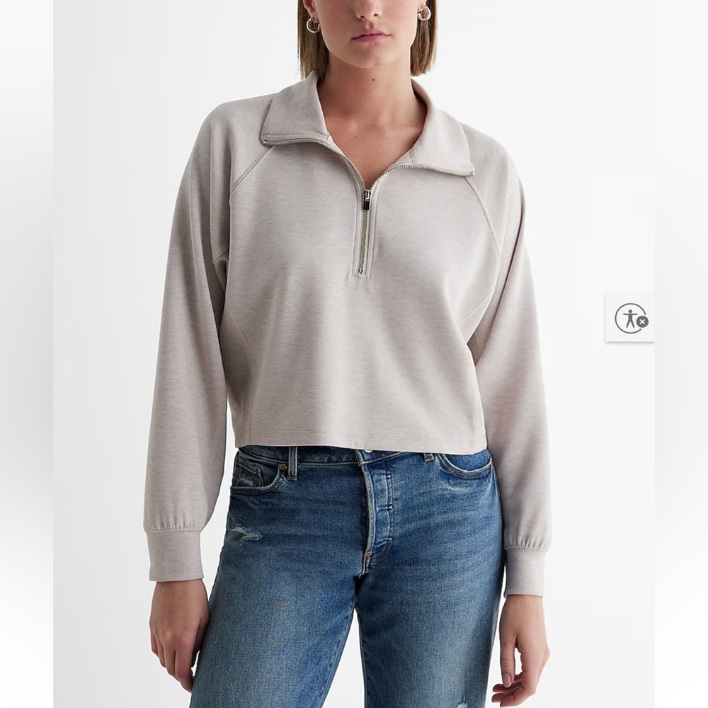 EXPRESS Women's Beige Quarter-Zip Pullover